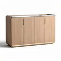 **Technische titel in het Nederlands: Minimalistische houten kast met metalen rand**