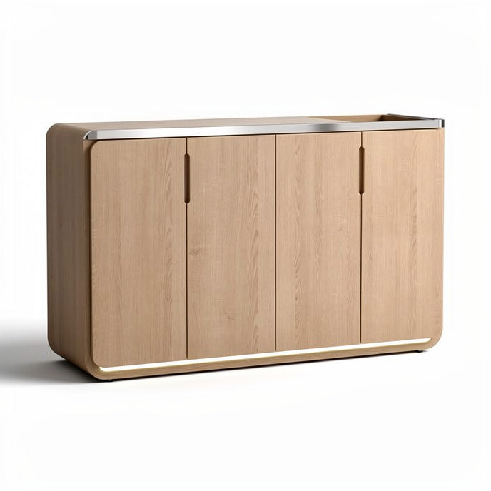 **Technische titel in het Nederlands: Minimalistische houten kast met metalen rand**