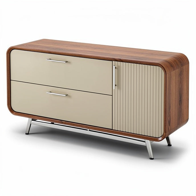 **Nederlands Technische Titel:** Moderne kast met houtafwerking en metalen poten