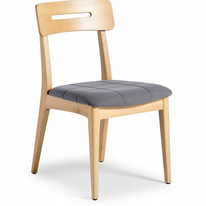 **Titel in het Nederlands: Minimalistische houten stoel met gestoffeerde zitting**