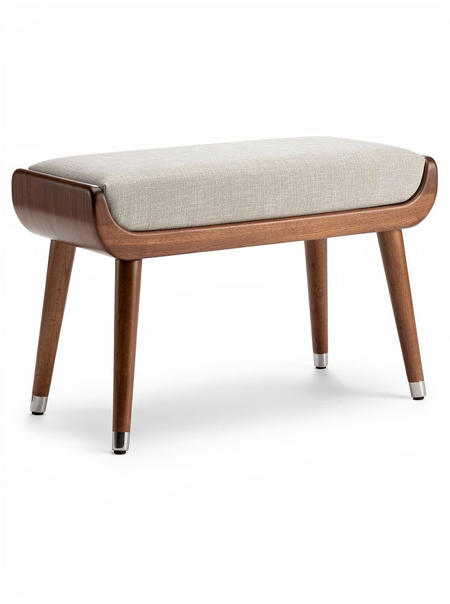 **Technische titel in het Nederlands: Moderne houten poef met stoffen zitting**