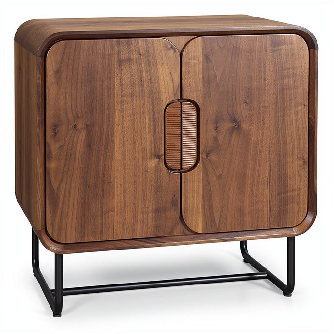 **Technische titel in het Nederlands: "Moderne houten kast met afgeronde hoeken en metalen onderstel"**